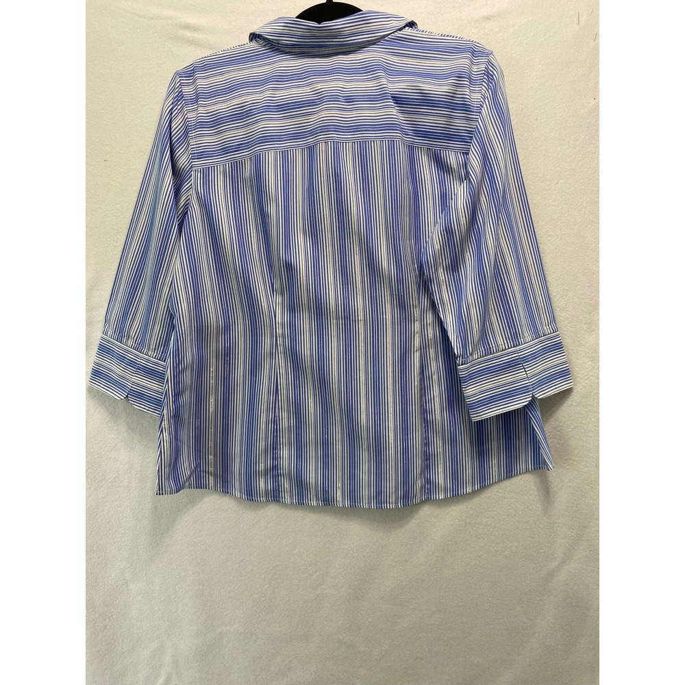Chicos Button Down Shirt Womens 2 Large Blue Striped No-Iron 3/4 Sleeve Metallic - Picture 9 of 10